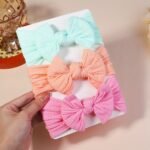 3-Pack Darni Baby Hair Bands - Elastic Hair Ties With Bow Design, Soft Breathable Fabric For Infants, Mixed Colors (Beige/Black/White/Pink/Blue/Grey) - Secure Head Warmer & Everyday Hair Accessories, Infant Hair Accessories, Playful Infant Accessories, Comfortable Infant Wear - Image 11