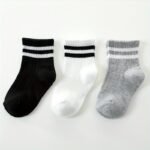 3Pairs Unisex Double Stripes School Preppy Kids Crew Socks For Boys Girls Children Baby Kids - Image 5