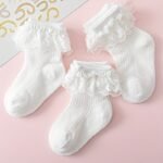 3Pairs Baby Girls Lace Trim Socks, Breathable Comfortable Princess Socks For Infant Newborn Toddlers - Image 3