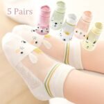 5Pairs Boys Girls Kids Thin Mesh Breathable Soft Comfy Socks, Cartoon Cute Socks, Children'S Trendy Socks For Spring Summer - Image 3