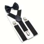 Boys And Girls Universal Solid Color 3-Clip Y-Style Suspenders And Bow Tie Set Youngsters'S Suspenders + Bow Tie Two-Piece Set - Image 11