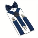 Boys And Girls Universal Solid Color 3-Clip Y-Style Suspenders And Bow Tie Set Youngsters'S Suspenders + Bow Tie Two-Piece Set - Image 17