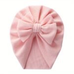 1Pc Baby Girls' Stretchy Bow Detail Beanie Hat - Soft Breathable Knit Adjustable Snug Fit For Toddlers, Pastel Pink & Beige, Spring/Fall Casual & New Year Occasions, Toddler Hat, Spring Toddler Wear, Autumn Toddler Accessory, Minimalist Toddler Style, Comfortable Babywear, Infant Headwear, Lightweight Material, Infant Cap, Kids Fashion - Image 5