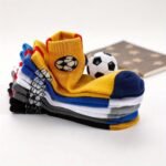 5 Pairs Boys' Soccer Socks - Soft Breathable Ankle Socks With Elastic Ribbed Cuffs, All-Season Comfort For Outdoor Play & Casual Wear, Hand Wash Only, Vibrant Colors (Yellow, Blue, Red, Black, White), Soccer Socks, Kids Sports Footwear, Playful Kids Design, Comfortable Fit - Image 9