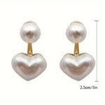1 Pair Hypoallergenic Heart-Shaped Faux Stud Earrings - White K-White Plated Cute Retro Jewelry For Sensitive Ears, Everyday & Special Occasions, Formal Accessories, Elegant Studs, Highquality Studs, Teen Accessories - Image 6