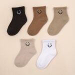 5-Pack Boys' Cartoon Joyful Face Socks - Soft Polyester All-Season Comfort, Assorted Neutral Colors For Casual Attire & Play, Playful Socks | Playful Design | Soft Polyester Socks, Funny Socks - Image 5