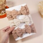 3-Pack Darni Baby Hair Bands - Elastic Hair Ties With Bow Design, Soft Breathable Fabric For Infants, Mixed Colors (Beige/Black/White/Pink/Blue/Grey) - Secure Head Warmer & Everyday Hair Accessories, Infant Hair Accessories, Playful Infant Accessories, Comfortable Infant Wear - Image 9