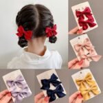 2Pcs/1Set Children'S Fabric Three-Dimensional Bow Hair Clip Girls Hair Accessories Hair Card, Ideal Choice For Gifts