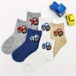 6 Pairs/3 Pairs Boys' Youngsters Cartoon Tractor Pattern Cute Socks, Breathable Comfort Crew Socks, 1-6 Years Fashion Socks