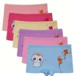 4Pcs Random Color Girls' Panties, Cartoon Pattern Children'S Briefs