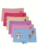 4Pcs Random Color Girls' Panties, Cartoon Pattern Children'S Briefs