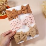 3-Pack Darni Baby Hair Bands - Elastic Hair Ties With Bow Design, Soft Breathable Fabric For Infants, Mixed Colors (Beige/Black/White/Pink/Blue/Grey) - Secure Head Warmer & Everyday Hair Accessories, Infant Hair Accessories, Playful Infant Accessories, Comfortable Infant Wear - Image 4