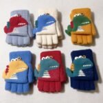 Boys' Winter Gloves With Cartoon Dinosaur Design - 100% Nylon, Snug Fit Button Closure, Lightweight Warmth For Daily Play & New Year Celebrations (Mixed Colors) - Image 2