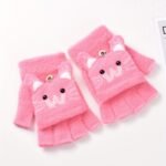 Fleece Knitted Gloves For And With Half Finger Cute Cartoon Thickened Flap To Keep Warm In Autumn And Winter Korean Version For Students To Prevent Cold In Winter - Image 2