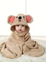 Kids' Bathrobe, Super Absorbent 100% Microfiber Towel Set For Washing And Drying - Quick-Dry Suitable For Beach Or Shower Use, 0-3 Years Old Cartoon Design - Image 2