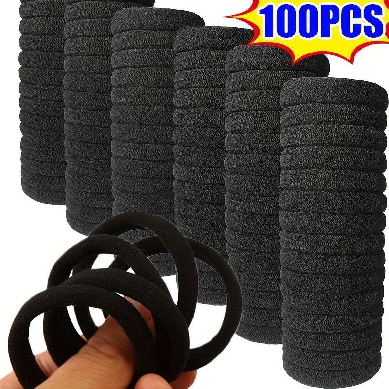 product-Fancyalgo-VirtualModelMatting-47527ece493e2a79210ab6f76ece332d.jpg 100Pcs High Elastic Hair Bands For Girls, Black Hairband Rubber Ties Ponytail Holder Scrunchies Kids Hair Accessories, Ideal Choice For Gifts - Image 1