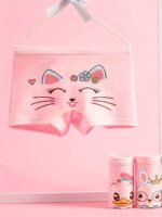 4-Pack Girls' Cute Bunny & Cat Print Boxer Briefs - Soft Stretchy Mid-Rise Underwear With Pastel Colors, All-Season Comfort, Regular Fit For Youngsters & Youngsters, Youngsters Underwear, Playful Youngsters' Apparel, Comfortable Youngsters' Wear - Image 6