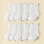Ten-Pack Of White Mid-Calf Socks For Kids, Suitable For All Seasons