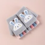 1 Pair Of Children'S Gloves, Winter Five Finger Baby Thickened Half Finger Girl Knitted Cartoon Warm Flip Gloves - Image 7