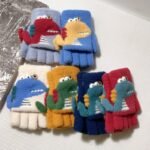 Boys' Winter Gloves With Cartoon Dinosaur Design - 100% Nylon, Snug Fit Button Closure, Lightweight Warmth For Daily Play & New Year Celebrations (Mixed Colors) - Image 14