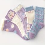 5 Pairs Girl'S Polka Dot Rabbit Cute Pattern Socks, Breathable Comfy Crew Socks, Children'S Trendy Summer Spring Socks - Image 6