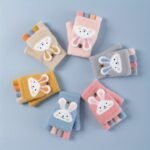 1 Pair Of Children'S Gloves, Winter Five Finger Baby Thickened Half Finger Girl Knitted Cartoon Warm Flip Gloves