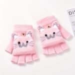 Fleece Knitted Gloves For And With Half Finger Cute Cartoon Thickened Flap To Keep Warm In Autumn And Winter Korean Version For Students To Prevent Cold In Winter - Image 6