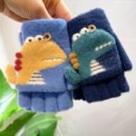 Boys' Winter Gloves With Cartoon Dinosaur Design - 100% Nylon, Snug Fit Button Closure, Lightweight Warmth For Daily Play & New Year Celebrations (Mixed Colors) - Image 6