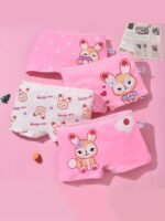 4-Pack Girls' Cute Bunny & Cat Print Boxer Briefs - Soft Stretchy Mid-Rise Underwear With Pastel Colors, All-Season Comfort, Regular Fit For Youngsters & Youngsters, Youngsters Underwear, Playful Youngsters' Apparel, Comfortable Youngsters' Wear - Image 4