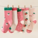 Girls' Autumn And Winter New Cream Strawberry Socks 5 Pairs-S01 - Image 2