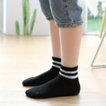3Pairs Unisex Double Stripes School Preppy Kids Crew Socks For Boys Girls Children Baby Kids - Image 2