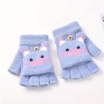 Fleece Knitted Gloves For And With Half Finger Cute Cartoon Thickened Flap To Keep Warm In Autumn And Winter Korean Version For Students To Prevent Cold In Winter - Image 3