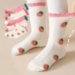 Girls' Autumn And Winter New Cream Strawberry Socks 5 Pairs-S01 - Image 5