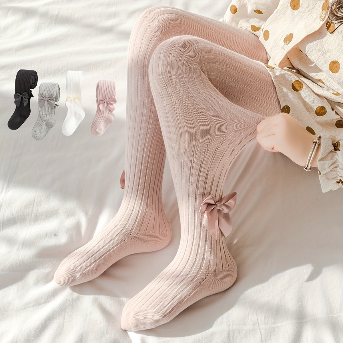 product-Fancyalgo-VirtualModelMatting-9790a8ed39e54d59e7d50c8c42205306.jpg 1Pc Baby Toddler Leggings Socks Girls Cute Bow Decor Solid Color Pantyhose Children'S Baby Thin Medium Thick Leggings Tights Socks Pants Dress Socks Dance Socks For Spring And Autumn Kids Tights - Image 1