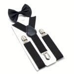 Boys And Girls Universal Solid Color 3-Clip Y-Style Suspenders And Bow Tie Set Youngsters'S Suspenders + Bow Tie Two-Piece Set - Image 6