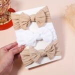 3-Pack Darni Baby Hair Bands - Elastic Hair Ties With Bow Design, Soft Breathable Fabric For Infants, Mixed Colors (Beige/Black/White/Pink/Blue/Grey) - Secure Head Warmer & Everyday Hair Accessories, Infant Hair Accessories, Playful Infant Accessories, Comfortable Infant Wear - Image 8