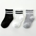 3Pairs Unisex Double Stripes School Preppy Kids Crew Socks For Boys Girls Children Baby Kids