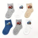 6 Pairs/3 Pairs Boys' Youngsters Cartoon Tractor Pattern Cute Socks, Breathable Comfort Crew Socks, 1-6 Years Fashion Socks - Image 3