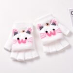 Fleece Knitted Gloves For And With Half Finger Cute Cartoon Thickened Flap To Keep Warm In Autumn And Winter Korean Version For Students To Prevent Cold In Winter - Image 4