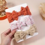 3-Pack Darni Baby Hair Bands - Elastic Hair Ties With Bow Design, Soft Breathable Fabric For Infants, Mixed Colors (Beige/Black/White/Pink/Blue/Grey) - Secure Head Warmer & Everyday Hair Accessories, Infant Hair Accessories, Playful Infant Accessories, Comfortable Infant Wear - Image 5