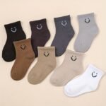 5-Pack Boys' Cartoon Joyful Face Socks - Soft Polyester All-Season Comfort, Assorted Neutral Colors For Casual Attire & Play, Playful Socks | Playful Design | Soft Polyester Socks, Funny Socks - Image 2