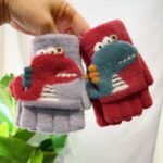 Boys' Winter Gloves With Cartoon Dinosaur Design - 100% Nylon, Snug Fit Button Closure, Lightweight Warmth For Daily Play & New Year Celebrations (Mixed Colors) - Image 8