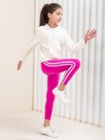Softmilk Girls' High-Waisted Stretchy Leggings With Side Stripes - Ultra-Soft, Elastic Waistband, Casual & Sporty Design For All Seasons, Perfect For School Or Playtime, Playtime Leggings | Casual Style Leggings | High Elasticity Fabric, For Outdoor - Image 8