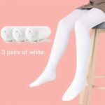 3-Pack Girls' Velvet Tights - Soft Stretchy Solid Color Dance & Everyday Leggings For Kids, Spring/Fall Season, Hand Wash Only (White, Pink, Black), Elegant Children'S Attire, Comfortable Fit - Image 3