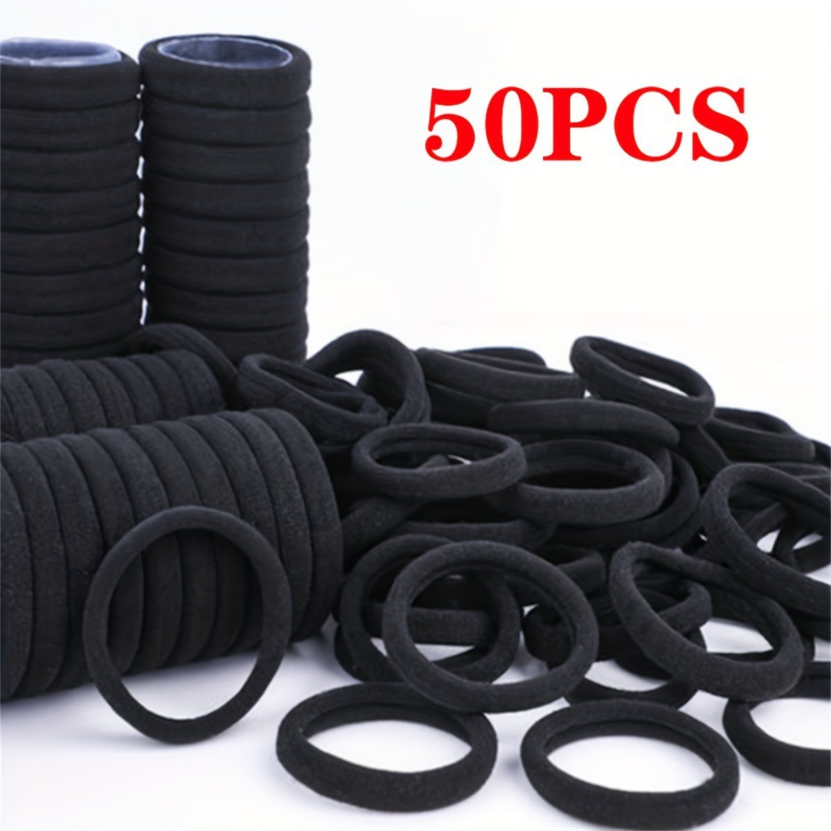 product-Fancyalgo-VirtualModelMatting-d2d01a70436b8f02ff2d5b8258fd53ca.jpg 50Pcs Black Hair Rope Simple Elastic Hair Band Hair Accessories For Girls, Ideal Choice For Gifts - Image 1