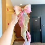 Fantasy Mermaid Princess Hair Ribbon Clip With Butterfly Bow, Gradient Lace Texture, Pearl Tassel Hair Accessory For Long Hair, Beaded Mesh Hairpin For Prom, Trendy Ponytail Streamer Clip - Image 9