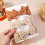 3-Pack Darni Baby Hair Bands - Elastic Hair Ties With Bow Design, Soft Breathable Fabric For Infants, Mixed Colors (Beige/Black/White/Pink/Blue/Grey) - Secure Head Warmer & Everyday Hair Accessories, Infant Hair Accessories, Playful Infant Accessories, Comfortable Infant Wear - Image 7