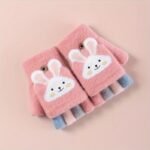 1 Pair Of Children'S Gloves, Winter Five Finger Baby Thickened Half Finger Girl Knitted Cartoon Warm Flip Gloves - Image 5