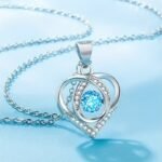 1Pc Elegant European & American Style Fashionable Women'S Love Pendant Necklace With Sparkling Blue Zirconia, Alloy Chain - Ideal Valentine'S Day Or Wedding Bride Jewelry Gift, Bride Jewelry Gift|Sleek Necklace|Alloy Chain Necklace