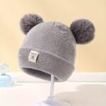 Winter Knitted Hat With Adorable Bear Ears & Pom-Pom - Stretchy Breathable Warm Beanie For Girls & Boys, Christmas Gift, White, Winter Hat, Festive Babywear, Cartoonish Cozy Style - Image 3